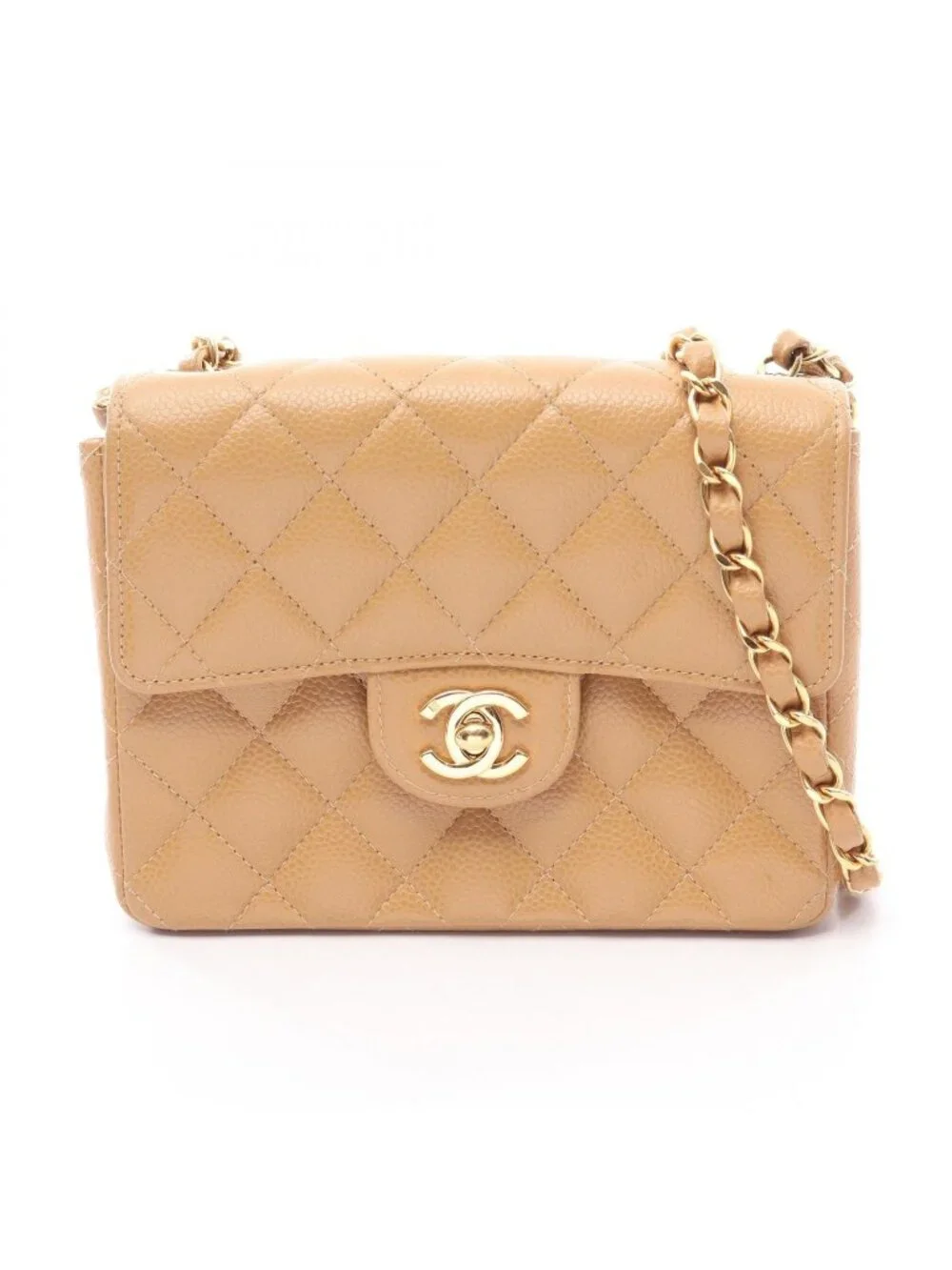 Chanel Shoulder Bag Mini Quilted Beige Calfskin Chain